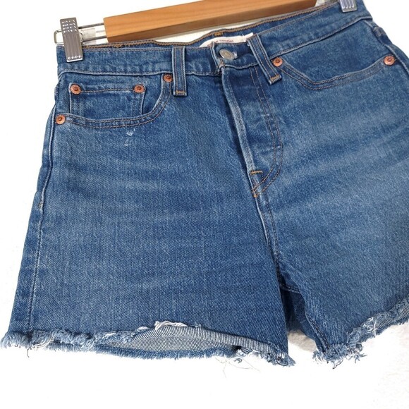 LEVI'S Wedgie Shorts with Cut Off Hem in Love Triangle Blue Rigid Denim 24 - Picture 3 of 10